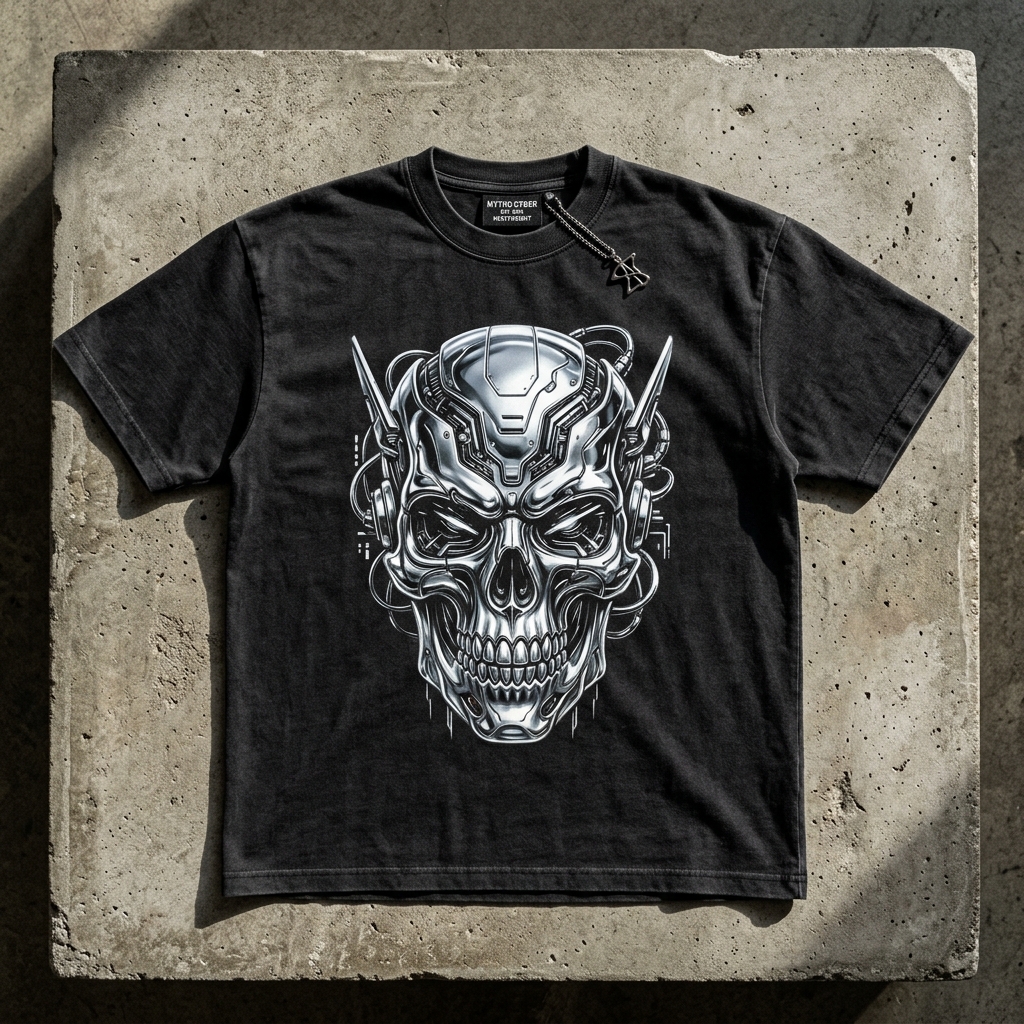 Premium Custom Cyber-Skull T-Shirt Mockup